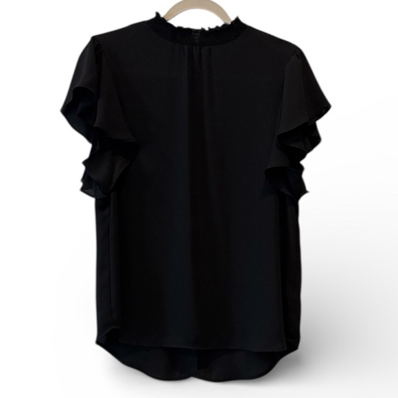 Apt. 9 Tops - Apt. 9 Elegant Black Ruffle Sleeve Blouse Ruched Neck Medium